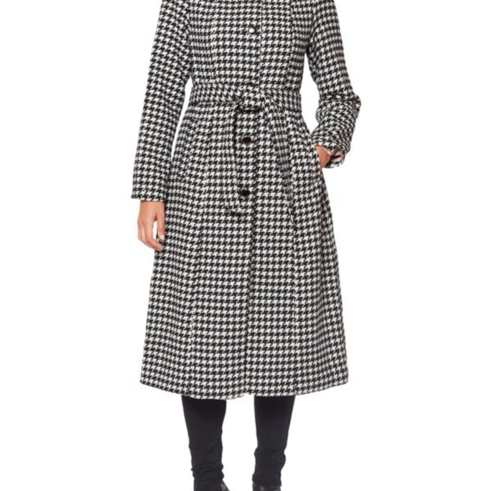 Kate Spade Houndstooth Single Breasted Belted Coat